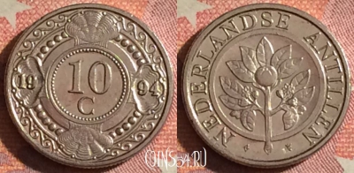 Антильские острова 10 центов 1994 года, KM# 34, 378-029