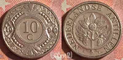 Антильские острова 10 центов 1994 года, KM# 34, 379-002