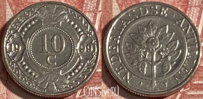 Антильские острова 10 центов 1999 года, KM# 34, 343r-128