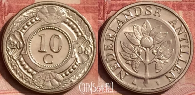 Антильские острова 10 центов 2008 года, KM# 34, 059l-011