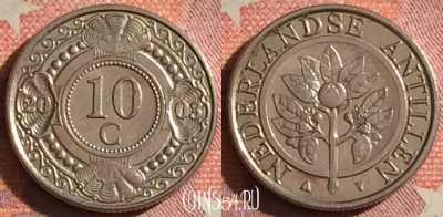 Антильские острова 10 центов 2008 года, KM# 34, 377-110
