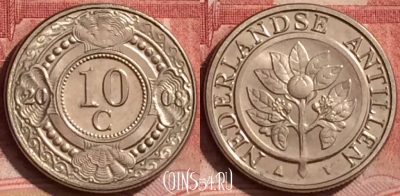 Антильские острова 10 центов 2008 года, KM# 34, 394-097