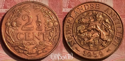 Антильские острова 2 1/2 цента 1959 г., KM# 5, 066l-006