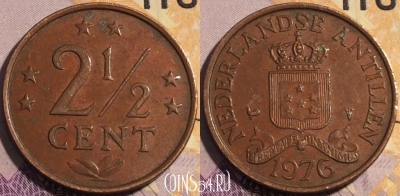 Антильские острова 2 1/2 цента 1976 года, KM# 9, 187a-010