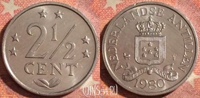 Антильские острова 2 1/2 цента 1980 года, KM# 9a, 376-068