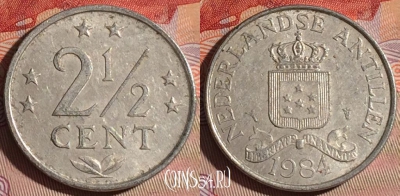 Антильские острова 2 1/2 цента 1984 года, KM# 9a, 100e-028