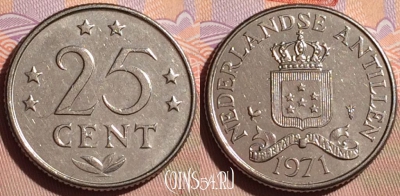 Антильские острова 25 центов 1971 года, KM# 11, 105g-051