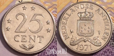 Антильские острова 25 центов 1971 года, KM# 11, 232-110