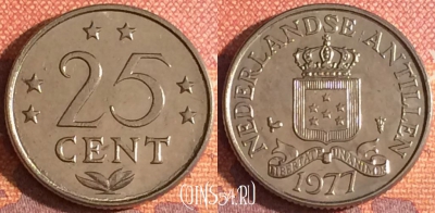 Антильские острова 25 центов 1977 года, KM# 11, 342-053
