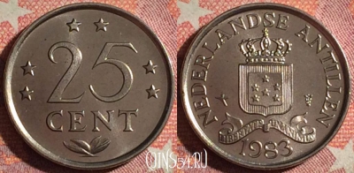 Антильские острова 25 центов 1983 года, KM# 11, 370-090