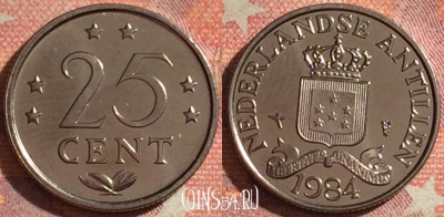 Антильские острова 25 центов 1984 года, KM# 11, 157i-006