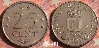 Антильские острова 25 центов 1984 года, KM# 11, 378-018