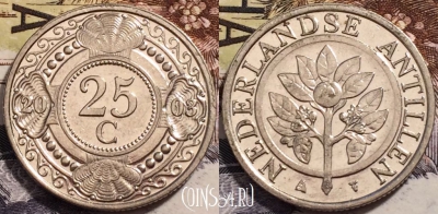Антильские острова 25 центов 2003 года, KM# 35, 245-010