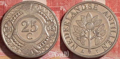 Антильские острова 25 центов 2003 года, KM# 35, 256-074