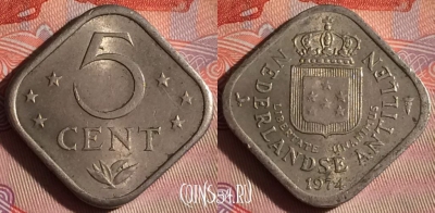 Антильские острова 5 центов 1974 года, KM# 13, 082f-071