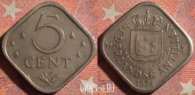 Антильские острова 5 центов 1974 года, KM# 13, 369-142