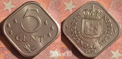 Антильские острова 5 центов 1975 года, KM# 13, 138i-006