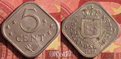 Антильские острова 5 центов 1975 года, KM# 13, 269i-016