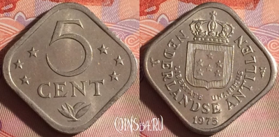 Антильские острова 5 центов 1975 года, KM# 13, 320g-099