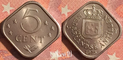 Антильские острова 5 центов 1975 года, KM# 13, 376-064