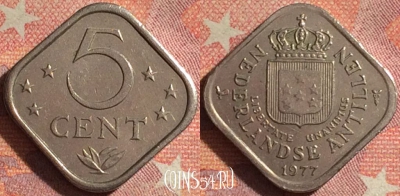 Антильские острова 5 центов 1977 года, KM# 13, 151i-070