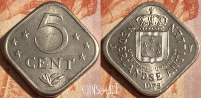 Антильские острова 5 центов 1978 года, KM# 13, 295r-080