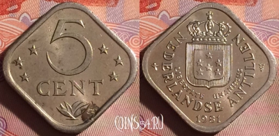 Антильские острова 5 центов 1981 года, KM# 13, 320g-087