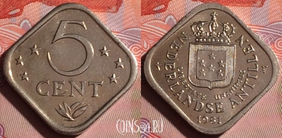 Антильские острова 5 центов 1981 года, KM# 13, 339-070