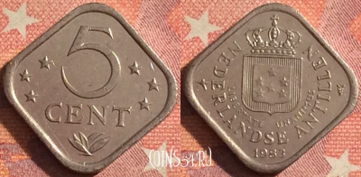 Антильские острова 5 центов 1983 года, KM# 13, 376-063