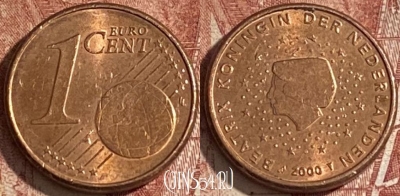 Нидерланды 1 евроцент 2000 года, KM# 234, 148r-079