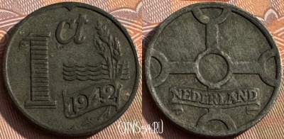 Нидерланды 1 цент 1942 года, KM# 170, 160s-018