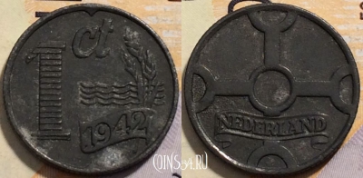 Нидерланды 1 цент 1942 года, KM# 170, 204-125