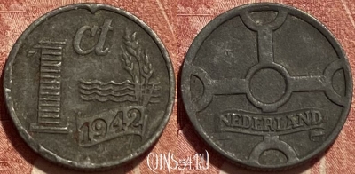 Нидерланды 1 цент 1942 года, KM# 170, 388q-099