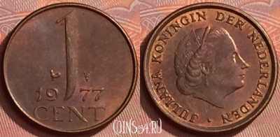 Нидерланды 1 цент 1977 года, KM# 180, 292l-103