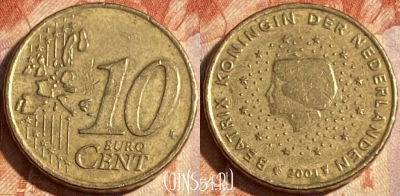 Нидерланды 10 евроцентов 2001 года, KM# 237, 295r-001