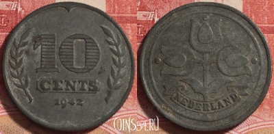 Нидерланды 10 центов 1942 года, KM# 173, 069b-029