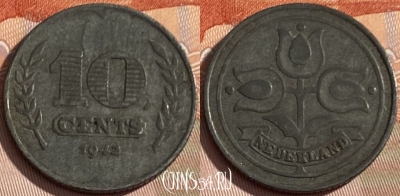 Нидерланды 10 центов 1942 года, KM# 173, 281q-094