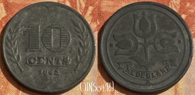 Нидерланды 10 центов 1942 года, KM# 173, 463q-559