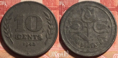 Нидерланды 10 центов 1942 года, KM# 173, b066-053