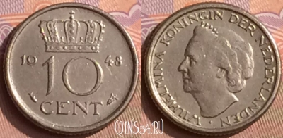 Нидерланды 10 центов 1948 года, KM# 177, 448-086