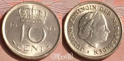 Нидерланды 10 центов 1963 года, KM# 182, 314o-073