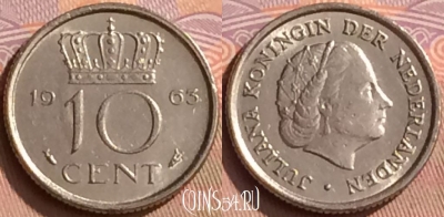Нидерланды 10 центов 1963 года, KM# 182, 450-001
