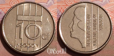 Нидерланды 10 центов 2000 года, KM# 203, 241b-084