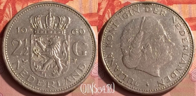 Нидерланды 2 1/2 гульдена 1969 года, KM# 191, 392o-114