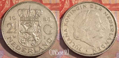 Нидерланды 2 1/2 гульдена 1980 года, KM# 191, 154a-041