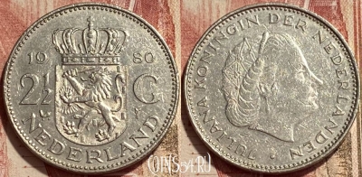 Нидерланды 2 1/2 гульдена 1980 г., KM# 191, 405q-063