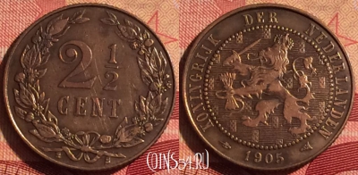 Нидерланды 2 1/2 цента 1905 года, KM# 134, 224i-140