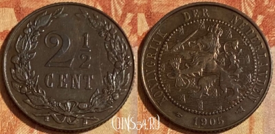 Нидерланды 2 1/2 цента 1905 года, KM# 134, 463q-556 ♛