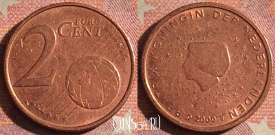 Нидерланды 2 евроцента 2000 года, KM# 235, 199i-130