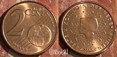 Нидерланды 2 евроцента 2000 года, KM# 235, UNC, 507s-059